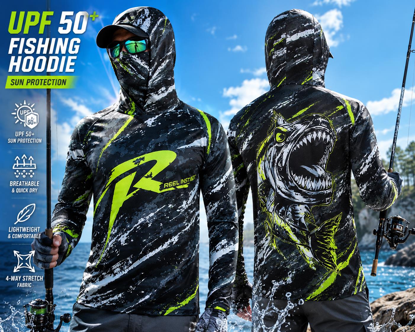 Fishing Mask Sun Protection - Camiseta de pesca de manga larga